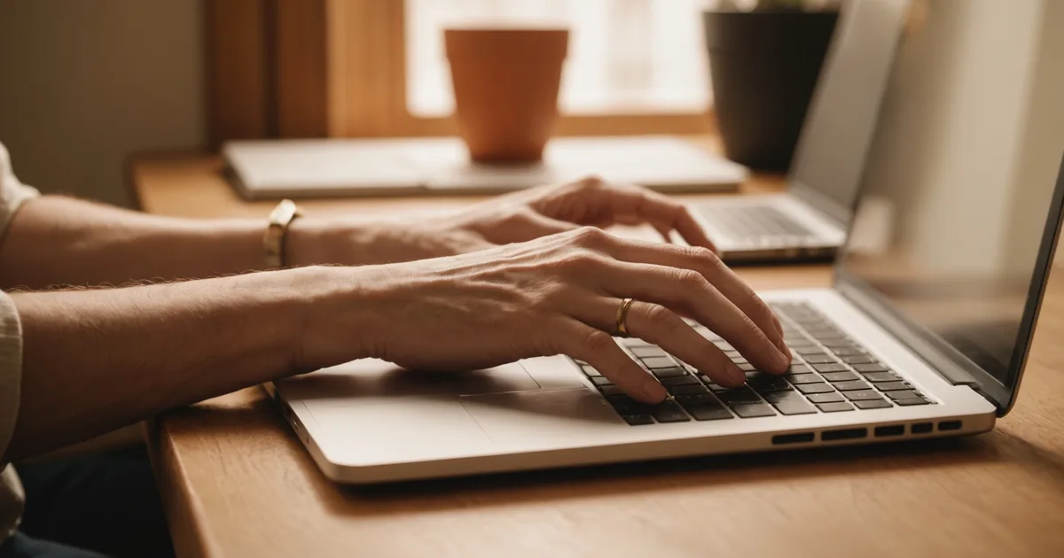 A person completing an async interview on a laptop at home, representing the candidate side of the Intervieux experience
